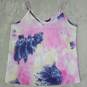 Womens XL Tie Dye Adjustable Strap V Neck Camisole Tank Top Pink Blue Yellow